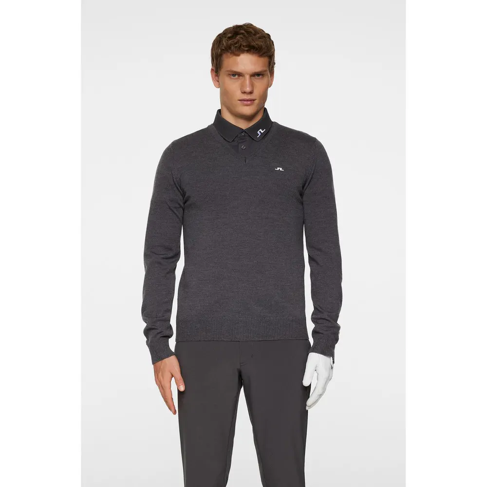 J Lindeberg Men's Junior.Lind Lymn Knitted Crew Neck Jumper in Grey Melange, additional product view 2
