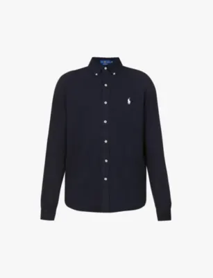 POLO RALPH LAUREN Long-sleeved logo-embroidered slim-fit cotton shirt - AVIATOR NAVY