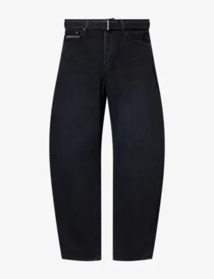 SACAI Belted Barrel-Leg Denim Jeans