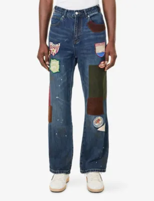 FOUND Patchwork-Embroidered Denim Jeans in VINTAGE BLUE, additional product view 3