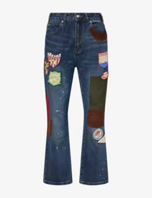 FOUND Patchwork-Embroidered Denim Jeans in VINTAGE BLUE – Mens | Jeans | Straight Leg