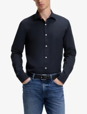 BOSS Long-Sleeved Chest-Pocket Cotton-Poplin Shirt detail 3