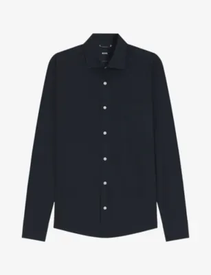 BOSS Long-Sleeved Chest-Pocket Cotton-Poplin Shirt