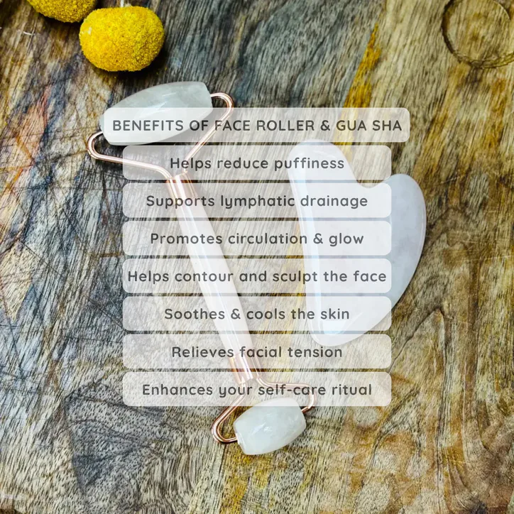 Fig Gua Sha & Face Roller Set - Natural Stone - Rose Quartz detail 2