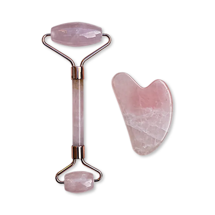 Fig Gua Sha & Face Roller Set - Natural Stone - Rose Quartz