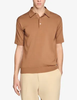 SANDRO Short-Sleeved Cotton and Silk Polo Shirt detail 3