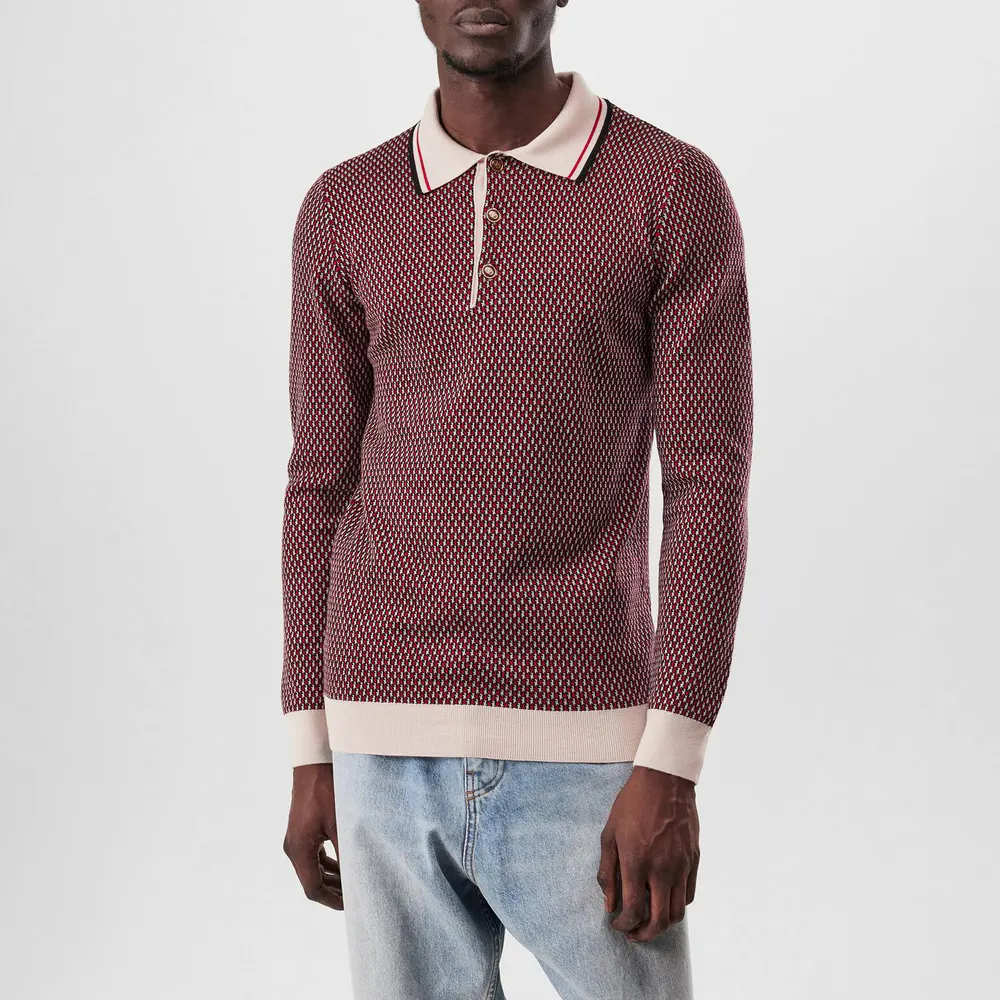 Valentino Garavani Knitted Polo Shirt in Red/Beige, additional product view 3