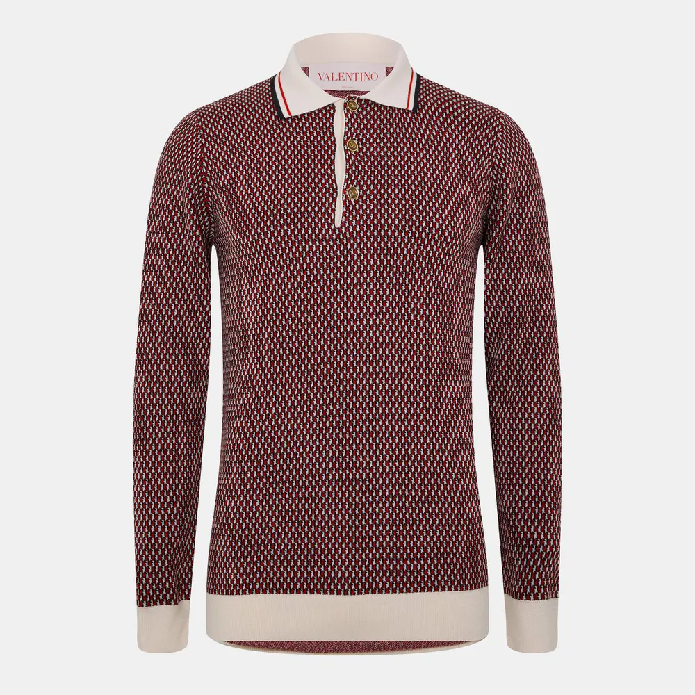 Valentino Garavani Knitted Polo Shirt in Red/Beige – Clothing