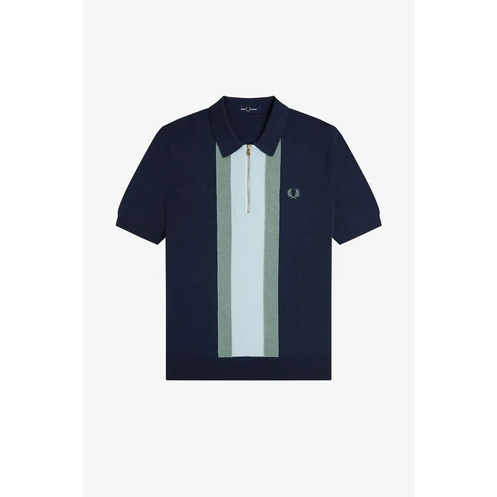 Fred Perry Men's Vertical Stripe Zipped Short-Sleeve Polo Shirt