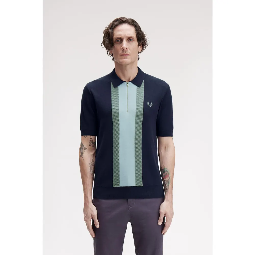 Fred Perry Men's Vertical Stripe Zipped Short-Sleeve Polo Shirt detail 3