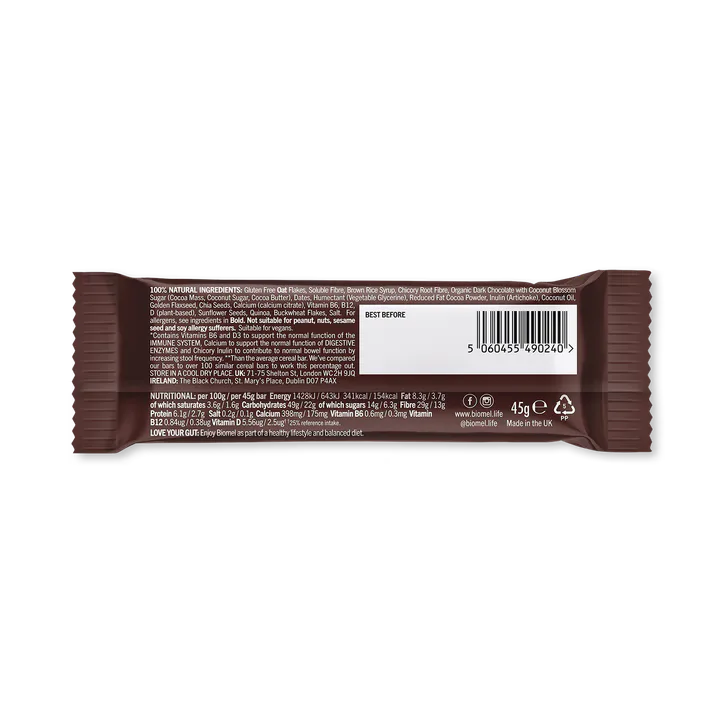 Biomel Gut Health Prebiotic Bar Belgian Chocolate 45 g, additional product view 2