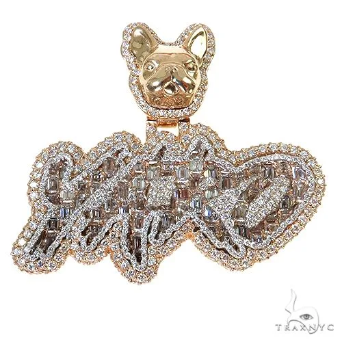 RINA - For Him CUSTOM Custom Made Emerald Diamond Bulldog Ball Diamond Name Pendant 67572 in Rose Gold – Pendant