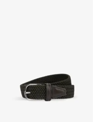ANDERSONS Woven stretch-elastic and leather belt - BEIGE - 38 detail 2