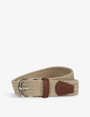 ANDERSONS Woven stretch-elastic and leather belt - BEIGE - 38