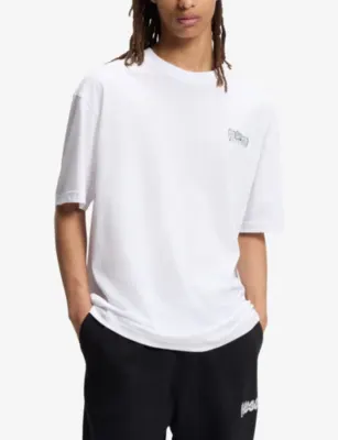 HUGO Brand-Print Relaxed-Fit Cotton-Jersey T-Shirt detail 3