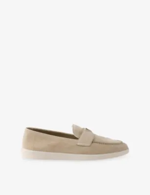 PRADA Triangle-plaque suede loafers - BURGUNDY - 5.5 in NEUTRAL – Mens | Loafers
