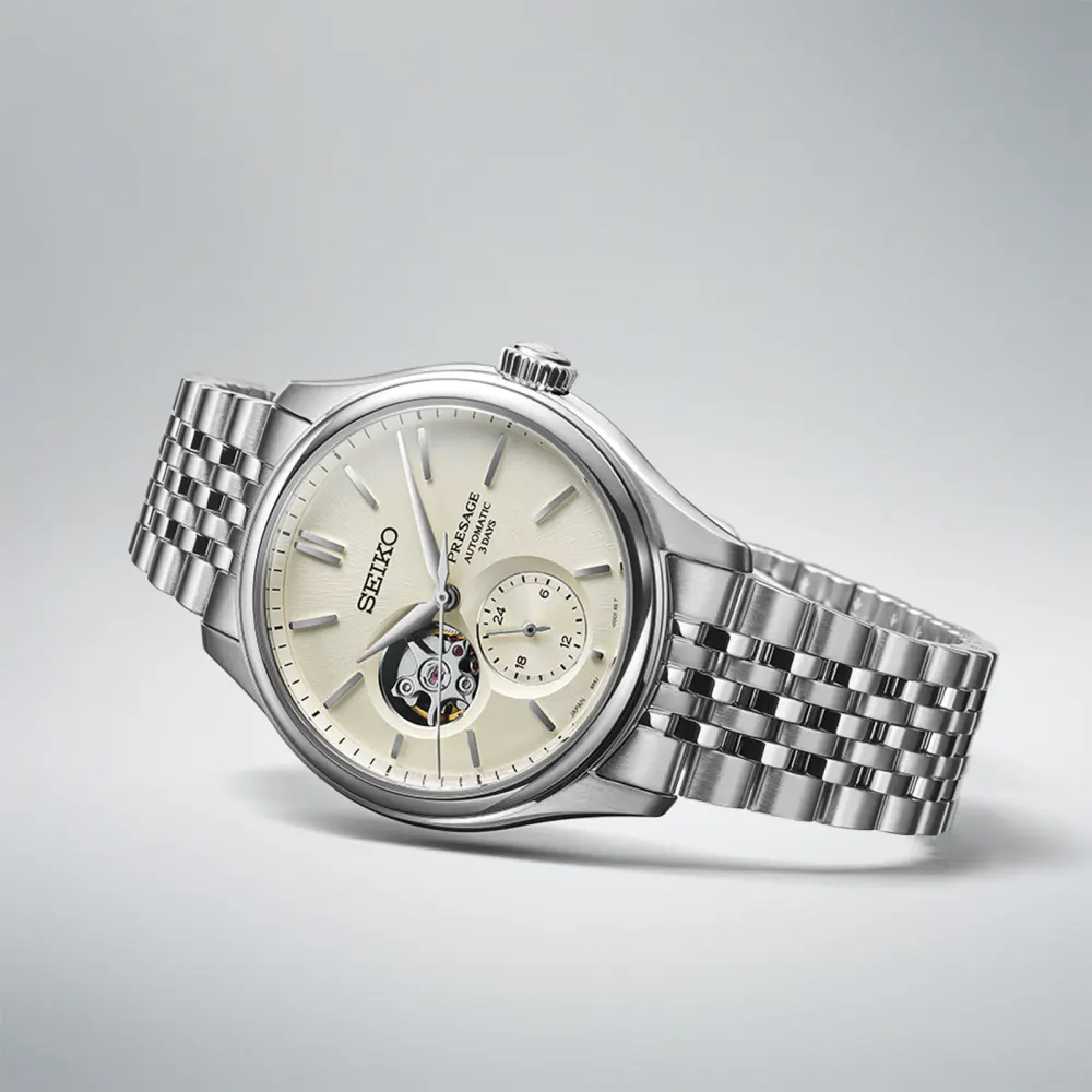 Seiko Presage Presage Classic Series 'Shiro-iro' Open Heart 40mm Mens Watch White in White, additional product view 3