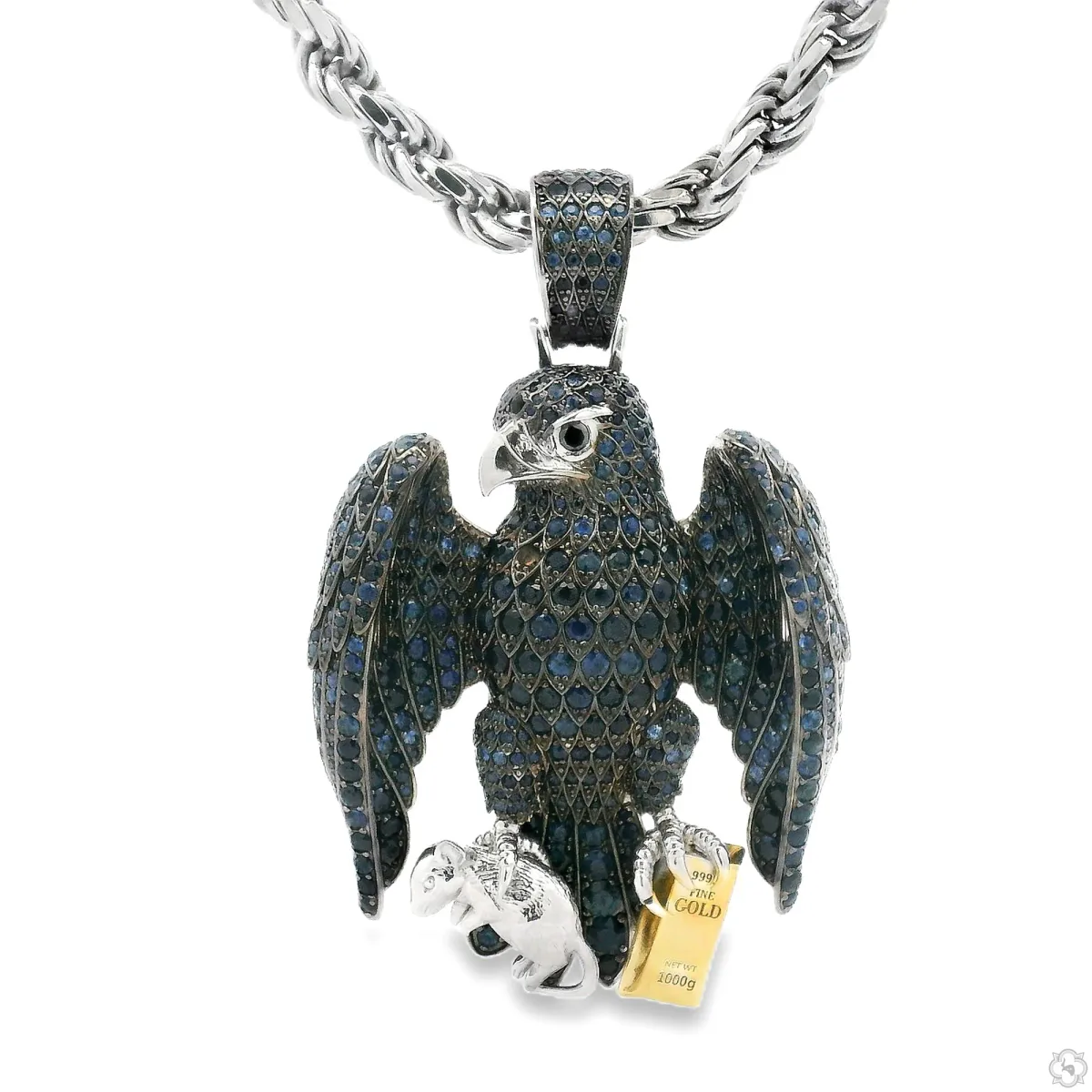 MARYAM - For Him SILVER Sapphire Hawk Pendant & Rope Chain Set 70805 in 24 Inches – Pendant
