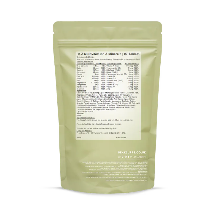 Peak Supps Multi Vitamins & Minerals A-Z 90 Tablets, additional product view 2