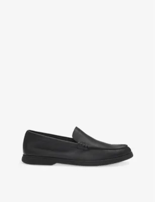 BOSS Almond-Toe Grained-Leather Moccasin Loafers - EUR 43 / 9 UK MEN