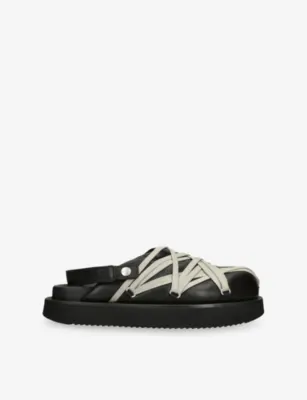 RICK OWENS Megalace Leather Mules - EUR 42 / 8 UK MEN in BLK/OTHER – Mens | Casual shoes | Slip on