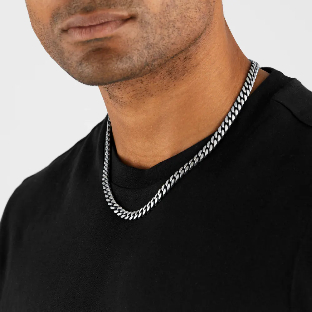 For Him Sterling Silver Mens 20 Inch Oxidised Curb Chain detail 2