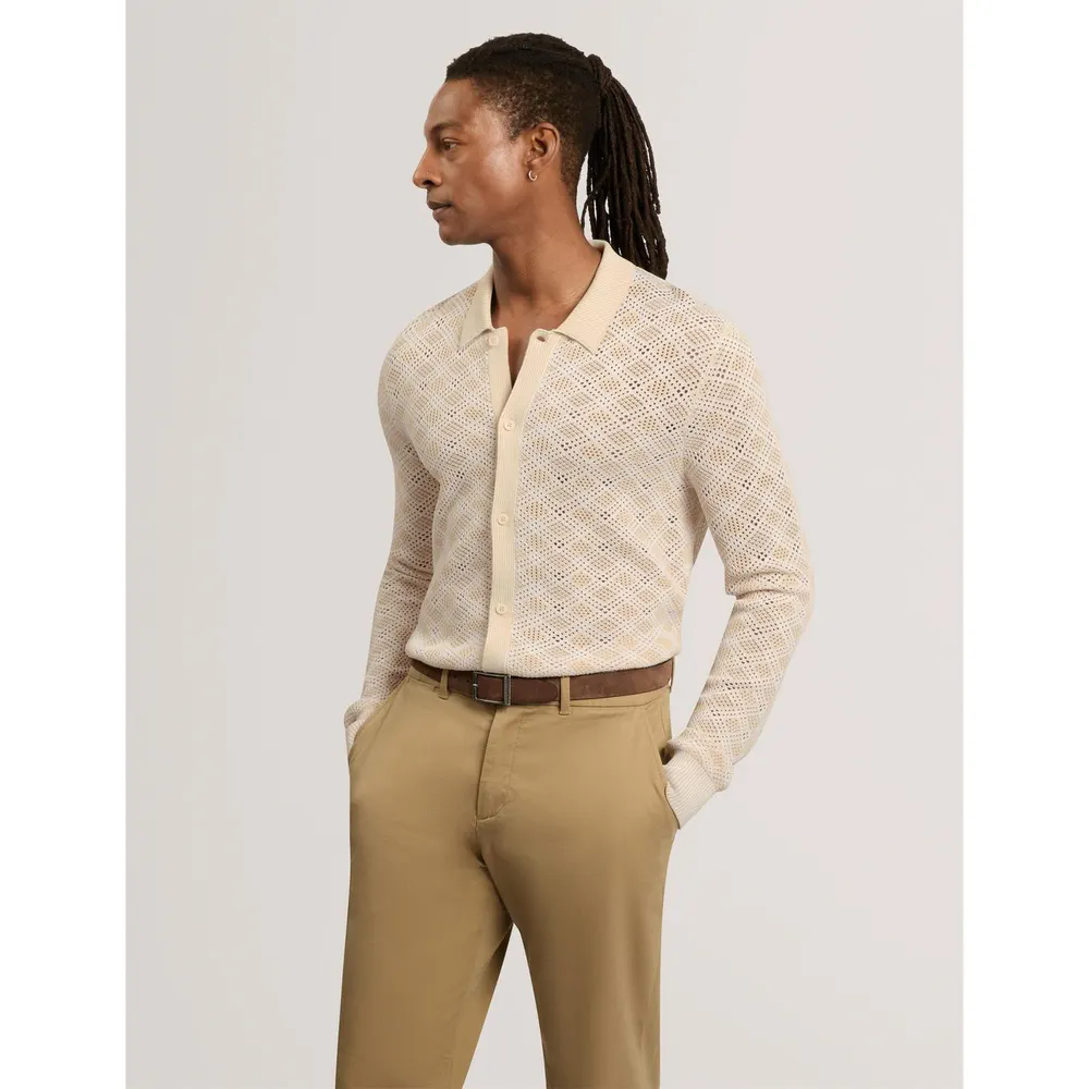 Ted Baker Men's Geo Polo Long-Sleeve Fine Knit Shirt