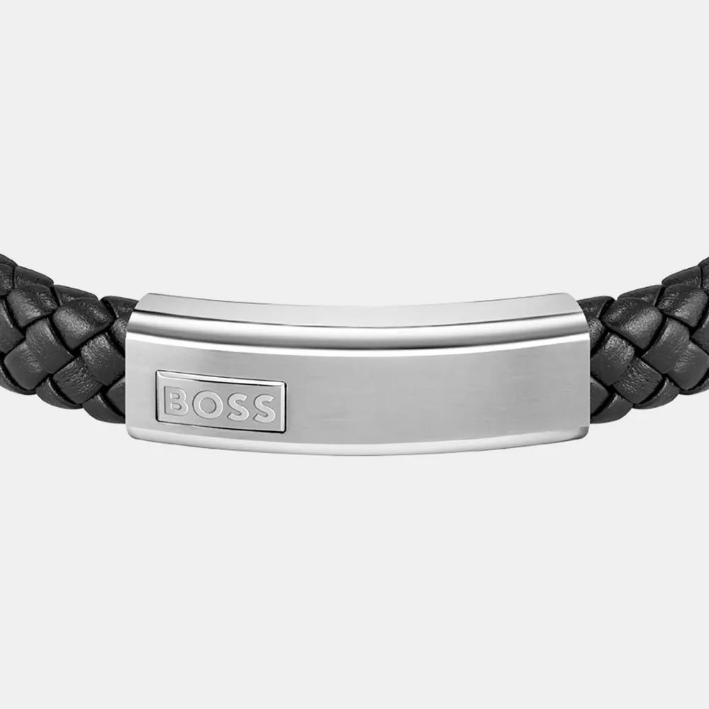 Boss Men's Lander Stainless Steel Leather Bracelet detail 2