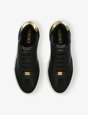 VERSACE Logo-Plaque Leather Trainers - EUR 44 / 10 UK MEN in BLACK, additional product view 2