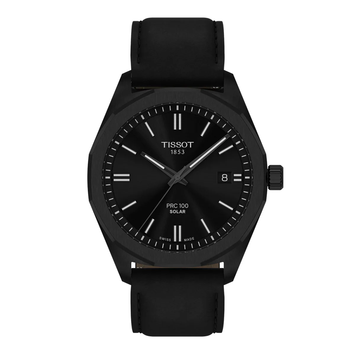 Tissot PRC 100 Solar Quartz 39mm Mens Watch Black Leather