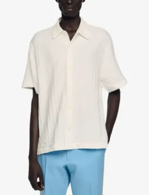 SANDRO Grid-Pattern Short-Sleeved Cotton Shirt detail 3