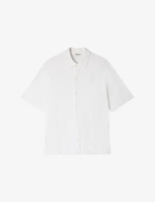 SANDRO Grid-Pattern Short-Sleeved Cotton Shirt