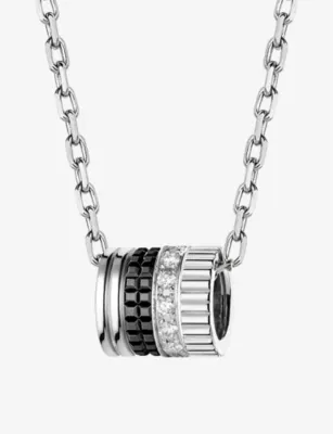 BOUCHERON Quatre Black Edition 18ct white-gold, ceramic and 0.17ct diamond pendant necklace
