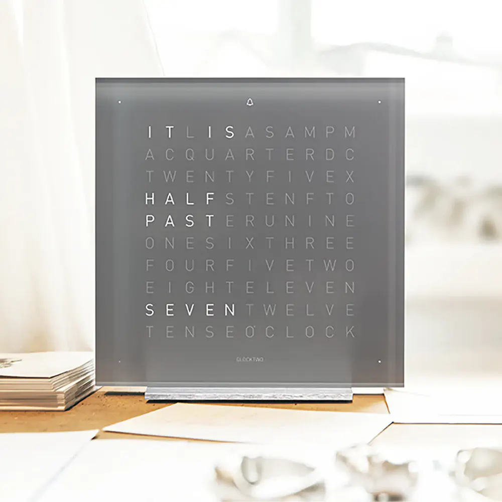 QLOCKTWO TOUCH Early Grey Tea Acrylic Table Clock 13.5cm in Grey, additional product view 3