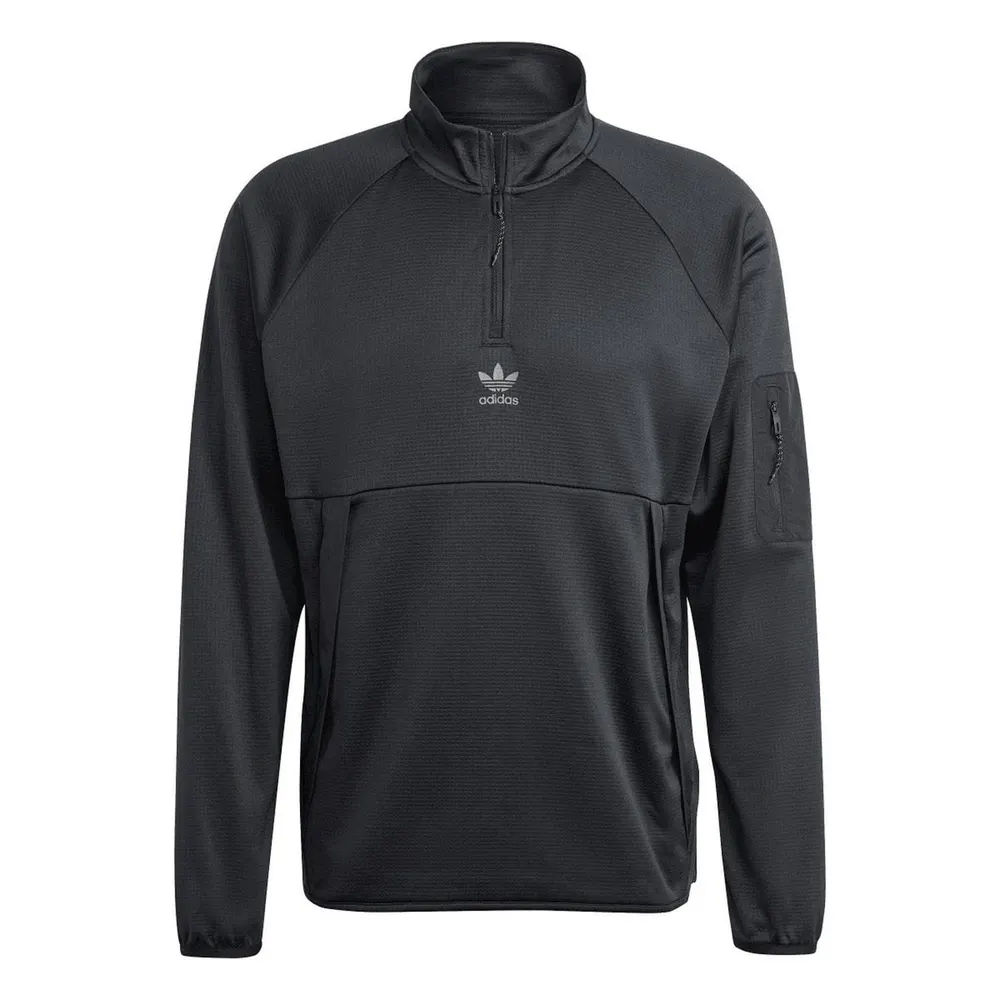 adidas Originals Quarter-Zip Top in Black, additional product view 2