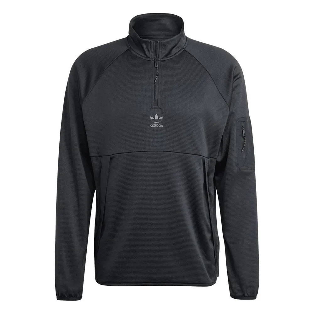 adidas Originals Quarter-Zip Top in Black, additional product view 3