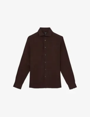REISS Ruban Classic Collar Linen Shirt - THYME GREEN