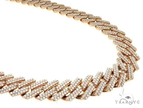 AHMED - MOON JEWELRY 14K Rose Gold 2 Row Diamond Cuban Link Chain 22 Inches 16mm 65961 in Rose – Chain