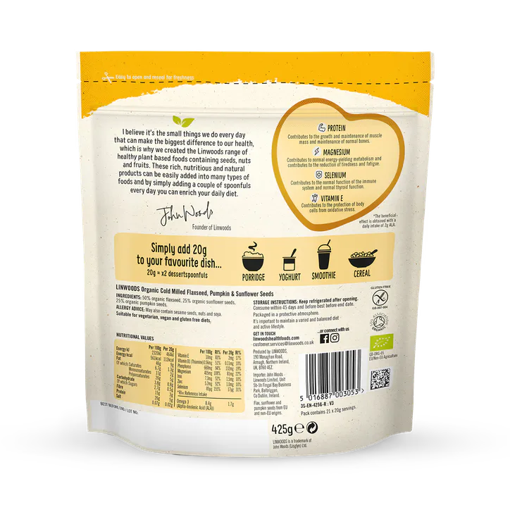 Linwoods Milled Organic Flaxseed, Sunflower & Pumpkin Seeds 425g, additional product view 2