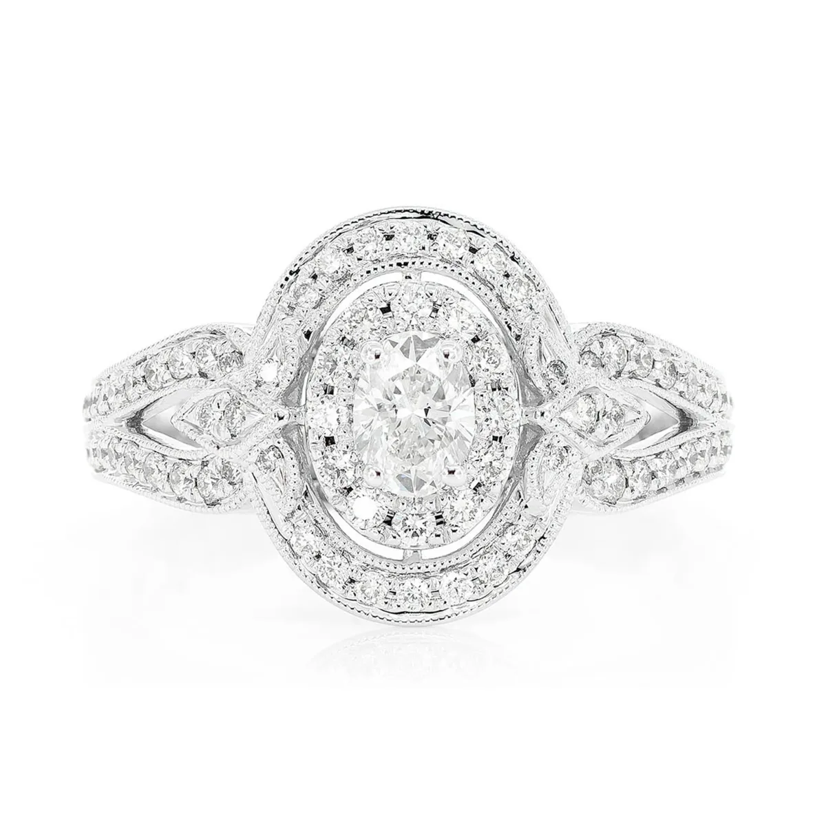 For Him Oval Double Halo Milgrain Diamond Ring in White Gold / Natural Diamond – Ring