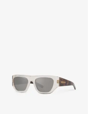 SAINT LAURENT YS000619 SL 740 Rectangle-Frame Acetate Sunglasses in Brown, additional product view 2