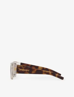 SAINT LAURENT YS000619 SL 740 Rectangle-Frame Acetate Sunglasses in Brown, additional product view 3