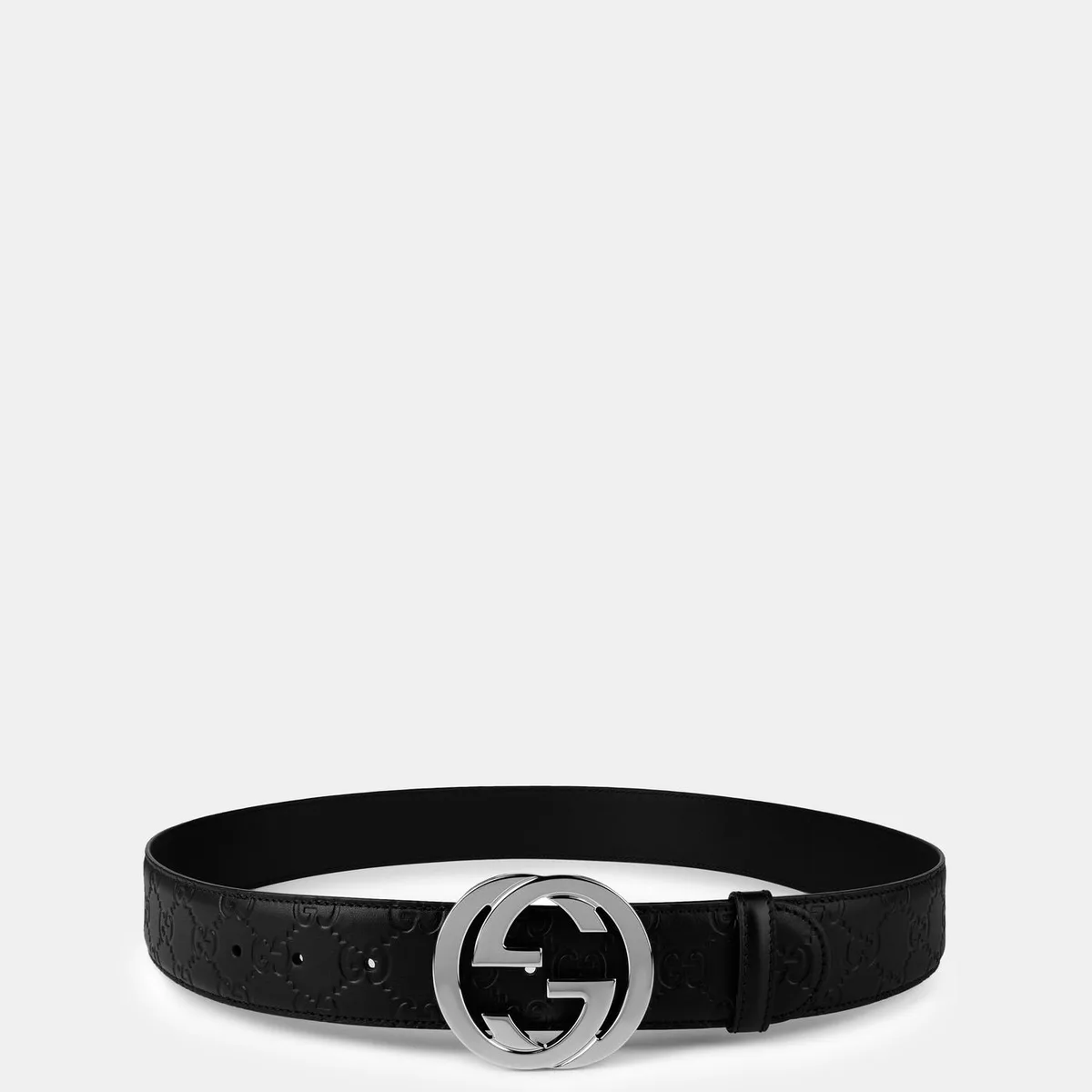 Gucci Men's Logo Leather GG Interlocked Embossed Belt