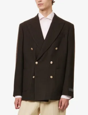 GANT Club Double-Breasted Textured Wool Blazer in BLACK BROWN, additional product view 3