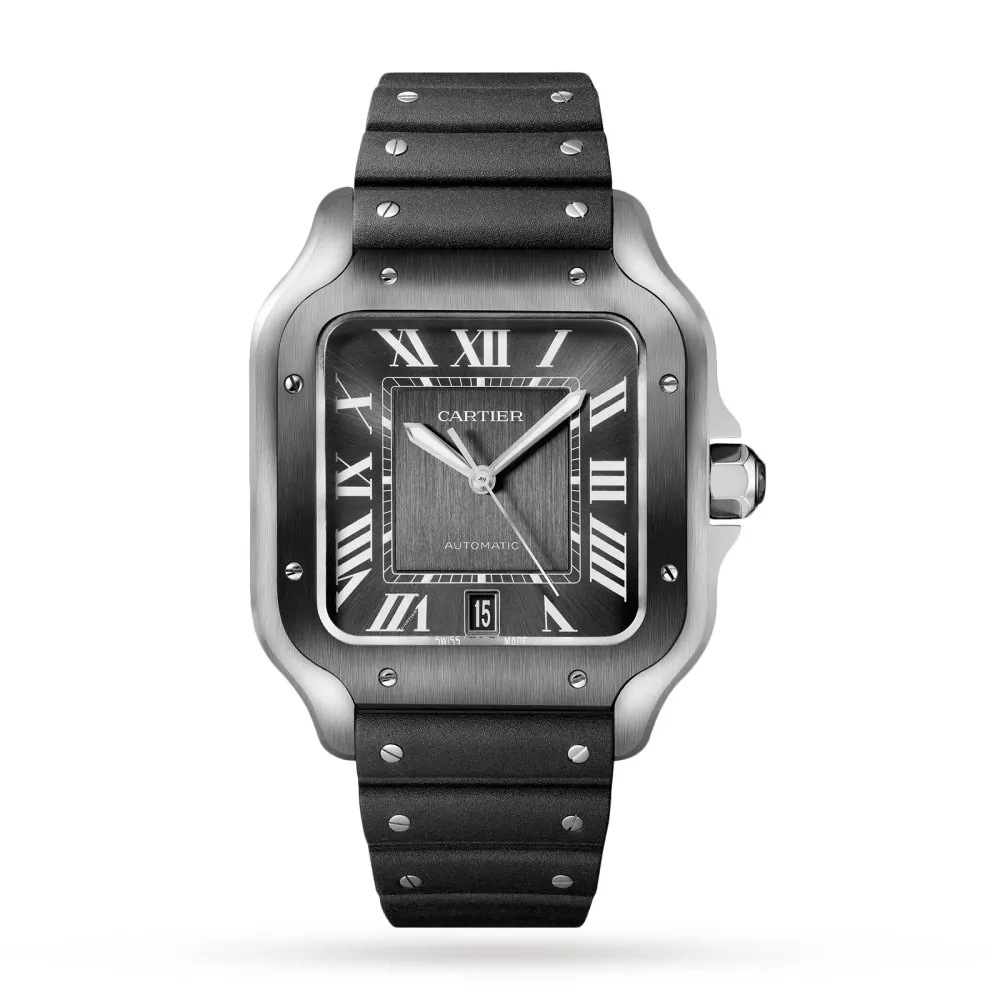 Cartier Santos De Cartier Watch Large Model, Automatic Movement, Steel, ADLC, Interchangeable Metal And Rubber Bracelets detail 2