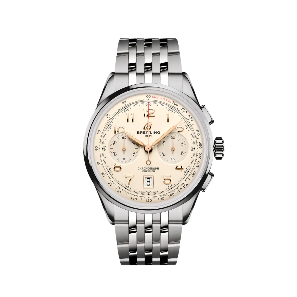 Breitling Premier B01 Chronograph 42mm Mens Watch Cream Stainless Steel