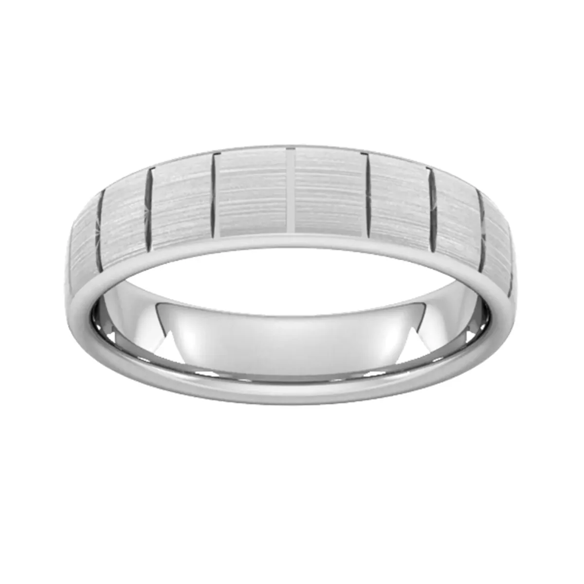 For Him 5mm Traditional Court Standard Vertical Lines Wedding Ring In 9 Carat White Gold
