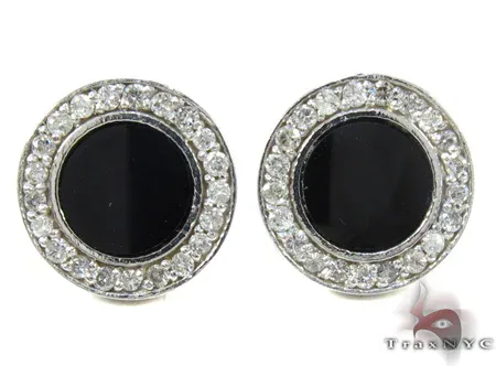 RINA - For Him FACTORY White Gold Round Cut Prong Diamond Onyx Earrings 24681 in Rose Gold – Earrings