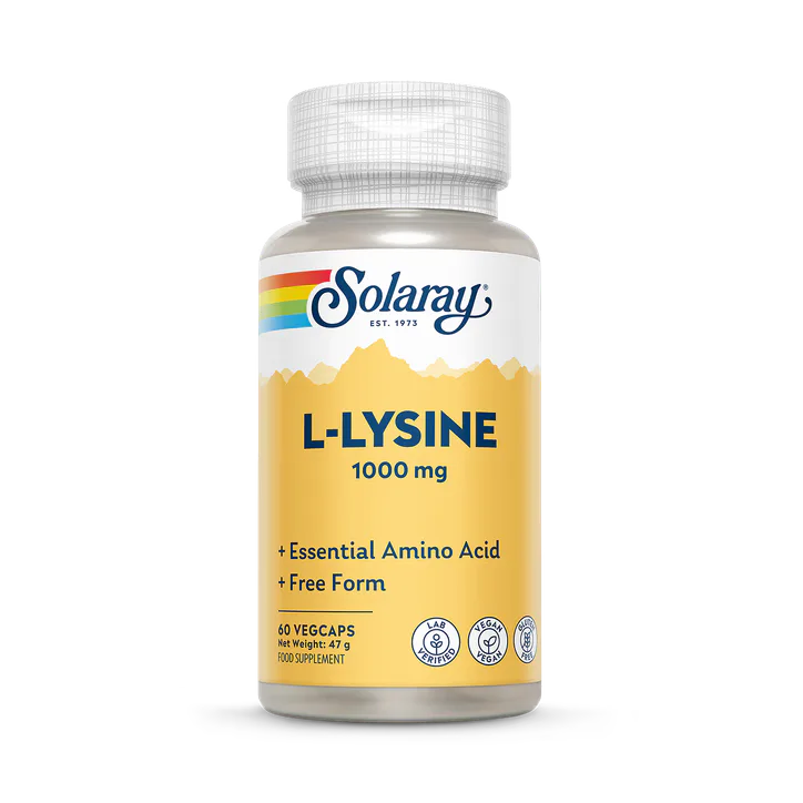 Solaray L-Lysine 1000mg, Double Strength Amino Acid for Pre & Post Workout - 60 Vegan Capsules