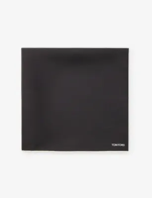 TOM FORD Contrast-Border Logo Silk Pocket Square